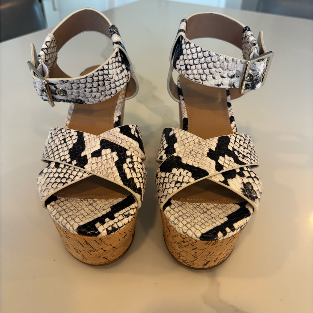 Marc Fisher Black and White Snake Print Sandals